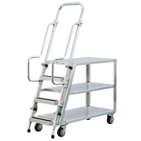 Aluminum Stock Picking Ladder Cart, Aluminum, 22" W x 51-1/2" D, 3 Shelves, 800 lbs. Capacity  MO459 | TENAQUIP
