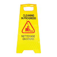 "Cleaning in Progress/Nettoyage en Cours" Safety Sign, Bilingual with Pictogram NC546 | TENAQUIP