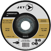 JET 500575 AL30 POWERPLUS NF Cutting Wheel, 5" x 1/8", 7/8" Arbor, Type 27, 12200 RPM