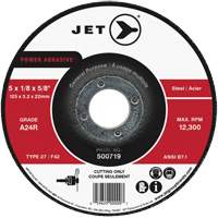 JET 500711 Disque abrasif de tronçonnage, 4" x 1/8", Arbre de 5/8", Type 27, 15200 Tr/min