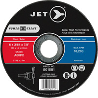 JET 501581 POWER-XTREME Cut-Off Wheel, 6" x 3/64", 7/8" Arbor, Type 1, 10200 RPM