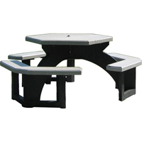 Plastic Recycling 10GR Tables de pique-nique hexagonales en plastique recycl&eacute;, 78" lo x 78" la, Gris