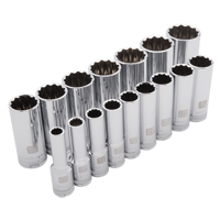 Dynamic Tools D018003 SAE Socket Set, 16 Pcs, 1/2" Drive Size, Deep