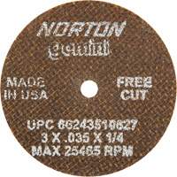 Norton 66243510627 Meules &agrave; tronçonner renforc&eacute;es portatives de petit diam&egrave;tre - Gemini, 3" x 0,035", Arbre de 1/4", Type 1, Oxyde d'aluminium, 25465 Tr/min