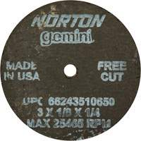 Norton 66243510650 Meules &agrave; tronçonner renforc&eacute;es portatives de petit diam&egrave;tre - Gemini, 3" x 1/8", Arbre de 1/4", Type 1, Oxyde d'aluminium, 25465 Tr/min