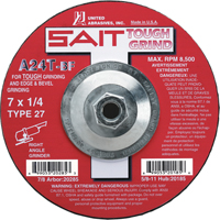 United Abrasives Inc. 20065 Meule A24T Tough Grind, 4-1/2" x 1/4", Arbre 7/8", Oxyde d'aluminium, Type 27