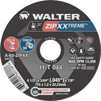 Walter Technologies Pour Surface 11T044 Meule &agrave; tronçonner ZIP XXTREME, 4-1/2" x 3/64", Arbre de 7/8", Type 1, Oxyde d'aluminium, 13 300 Tr/min
