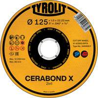 Tyrolit 34690817 Cerabond X Cut-Off Wheel, 5" x 0.04", 7/8" Arbor, Ceramic