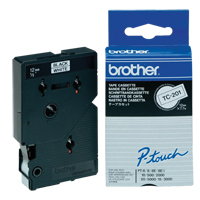 Brother TC201 Ruban lamin&eacute; pour syst&egrave;me d'&eacute;tiquetage P-touch, 12 mm x 8 m, Noir sur blanc