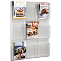Safco 5603CL Literature Displays, Wall Mount, 9 Slots, Plastic, 30" W x 2" D x 36-7/8" H