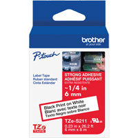 Brother TZES211G Ruban lamin&eacute; tr&egrave;s-r&eacute;sistant pour &eacute;tiqueteuses P-Touch, 6 mm x 8 m, Noir sur blanc
