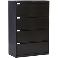 Perfix Inc. 2041-3333-36-9367 Lateral Filing Cabinet, Steel, 4 Drawers, 36" W x 18" D x 53-3/8" H, Black