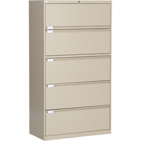 Perfix Inc. 2051-13333-36-9393 Lateral Filing Cabinet, Steel, 5 Drawers, 36" W x 18" D x 65-1/2" H, Beige