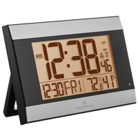 Clock, Digital, Battery Operated, 9.5" W x 2.5" D x 6.3" H, Silver OP586 | TENAQUIP