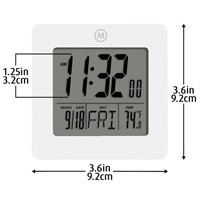 Desktop Clock, Digital, Battery Operated, 3.6" W x 1.5" D x 3.6" H, White OP596 | TENAQUIP