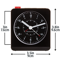 Marathon CL030053BK Desk Alarm Clock, Analog, Battery Operated, 3.5" W x 1.5" D x 3.75" H, Black