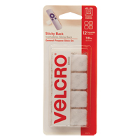 Velcro Companies 90073C Attaches en carr&eacute;e, Boucle et crochet, 7/8" dia., Adh&eacute;sif, Blanc