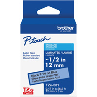 Brother TZE531G Ruban lamin&eacute; pour P-Touch, 12 mm x 8 m, Noir sur bleu