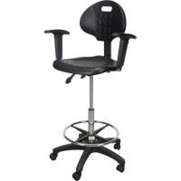 KLETON OR334 Tabouret ergonomique robuste avec accoudoirs r&eacute;glables et roulettes en nylon, Mobile, Ajustable, 39" - 48", Polyur&eacute;thane Si&egrave;ge, Noir