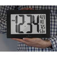 Marathon CL030068-BK-BS-NA Self-Setting & Self-Adjusting Wall Clock with Stand, Digital, Battery Operated, Black