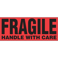 "Fragile Handle with Care" Special Handling Labels, 5" L x 2" W, Black on Red  PB419 | TENAQUIP