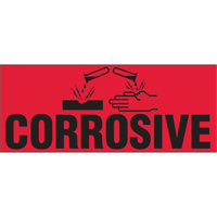 Pakmark P-9 "Corrosive" Special Handling Labels, 5" L x 2" W, Black on Red