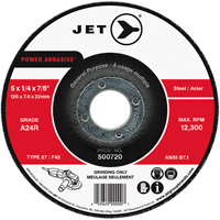 JET 500720 Meule POWER ABRASIVE, 5" x 1/4", Arbre 7/8", Type 27