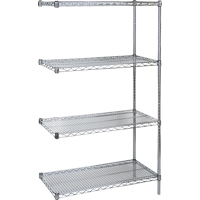 KLETON RL072 Heavy-Duty Chromate Wire Shelving, Add-On Kit, 4 Tiers, 60" W x 63" H x 24" D