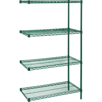 KLETON RL657 Heavy-Duty Green Epoxy Finish Wire Shelving, Add-On Kit, 4 Tiers, 36" W x 63" H x 24" D