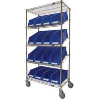 KLETON RN601 Chariot en treillis m&eacute;tallique &agrave; tablettes inclin&eacute;es avec bacs, Tiers 5, 36" la x 69" h x 18" p