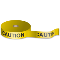 Brady 91090 Bio-Degradable Flagging Tape, English, 3" W x 150' L, 1.5 mils, Black on Yellow