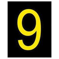 Brady 5000-9 Reflective Individual Number and Letter Labels, 9, 2-1/2" H, Yellow on Black
