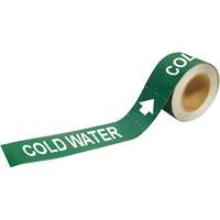 Brady 20412 "Cold Water" Pipe Markers, Self-Adhesive, 1" H x 8" W, White on Green