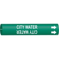 Brady 4028-C "City Water" Pipe Marker, Snap-On, 2" H x 2" W, White on Green