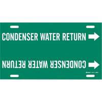 Brady 4040-G "Condenser Water Return" Pipe Marker, Strap-On, 10" H x 24" W, White on Green