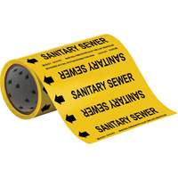Brady 41474 "Sanitary Sewer" Roll Form Pipe Markers, Self-Adhesive, Cuttable H x 8" W, Black on Yellow