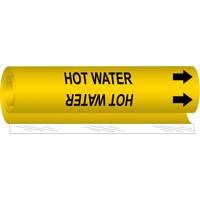 Brady 5707-O "Hot Water" Pipe Marker, Wrap-Around, 5" H x 8" W, Black on Yellow