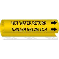 Brady 5708-O Marqueur de tuyau Hot Water Return, Enveloppant, 5" h x 8" la, Noir sur jaune