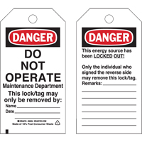 Brady 65444 Lockout Tags, Cardstock, 3" W x 5-3/4" H, English