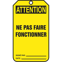 Accuform Signs TCF028PTP &eacute;tiquettes de verrouillage, Plastique, 3-3/8" la x 5-7/8" h, Français