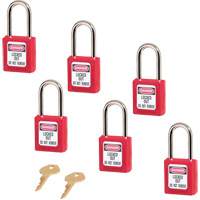 Master Lock 410KAS6RED 410 Series Zenex Padlocks - Set of Six, Safety Padlock, Keyed Alike, Thermoplastic, 1-1/2" Width