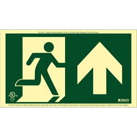 Brady 143540 BradyGlo&reg; Running Man Exit Sign with Up Arrow, 8-1/2" x 15", Plastic, Pictogram