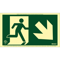 Brady 143544 Enseigne de sortie coureur BradyGlo avec fl&egrave;che vers le bas &agrave; droite, 8-1/2" x 15", Plastique, Pictogramme