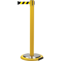 Free-Standing Crowd Control Barrier, Steel, 35" H, Black/Yellow Tape, 7' Tape Length SDN340 | TENAQUIP