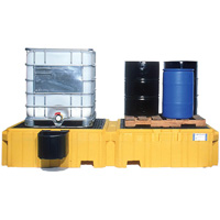 Ultratech 1145 Ultra-Twin IBC Spill Pallet&reg; with Drain, 535 US gal. Spill Capacity, 124.5" x 61.625" x 22"