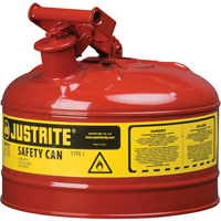 Justrite 7125100 Safety Cans, Type I, Steel, 2.5 US gal., Red, FM Approved/UL/ULC Listed
