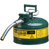 Justrite 7225430 Bidons s&eacute;curitaires AccuFlow, Type II, Acier, 2,5 gal. US, Vert, Homologu&eacute; FM/List&eacute; UL/ULC