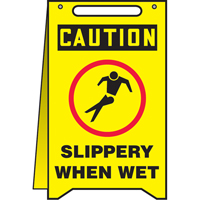 Accuform NMC MF119 "Slippery When Wet" Fold-Ups Sign, English with Pictogram