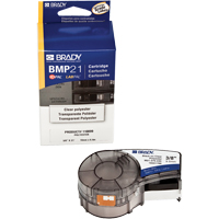 Brady M21-375-430 Label Tape, Polyester, 0.375" L x 252" H, Black/Clear