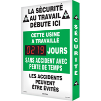 Accuform NMC FRSCK113 Jours sans accident Digi-Day&reg; 3 Electronic Signal Scoreboard, 28" x 20", Aluminum, French with Pictogram